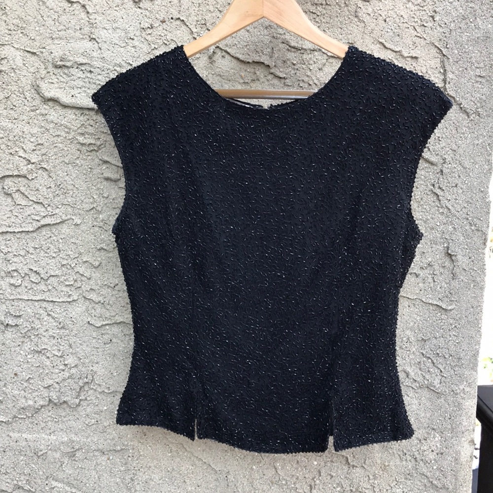Lawrence Kazar black silk beaded top